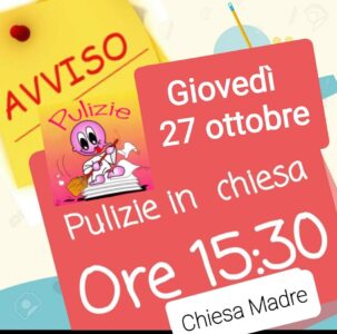 Giovedì 27 ottobre pulizie generali
